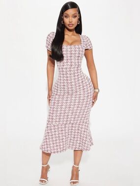 Margot Stretch Tweed Midi Dress-Burgundy